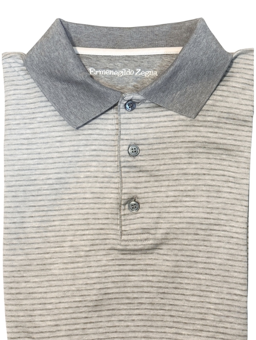 Ermenegildo Zegna Polo Shirt | 100% Cotton Micro-Stripe | Gray | L